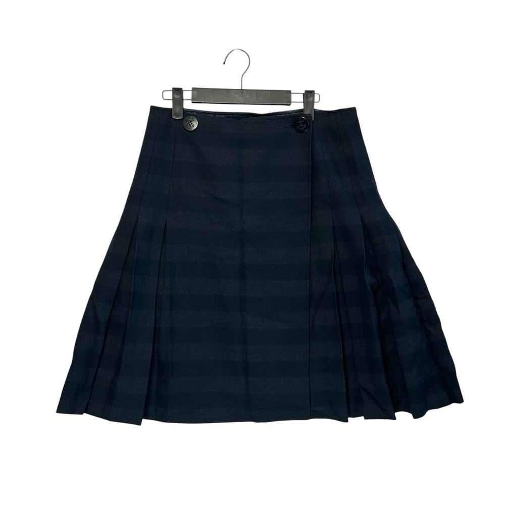 Paul Smith 100% Virgin Wool Pleated Wrap Skirt Women's 44 (Sz M) Blue Striped - Picture 2 of 8